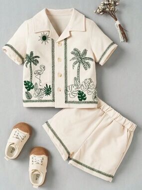 Toddler Boy Tropical Embroidered Vacation Set - 12-18M